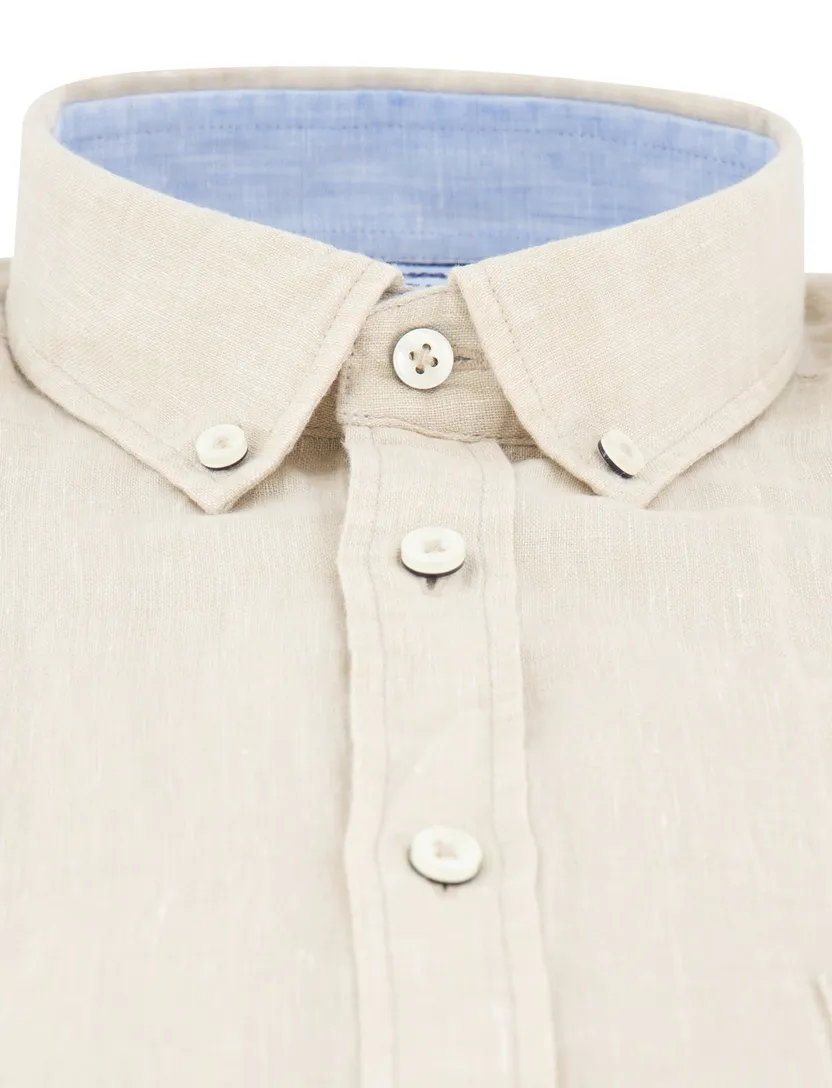 Fynch Hatton overhemd beige linnen button-down
