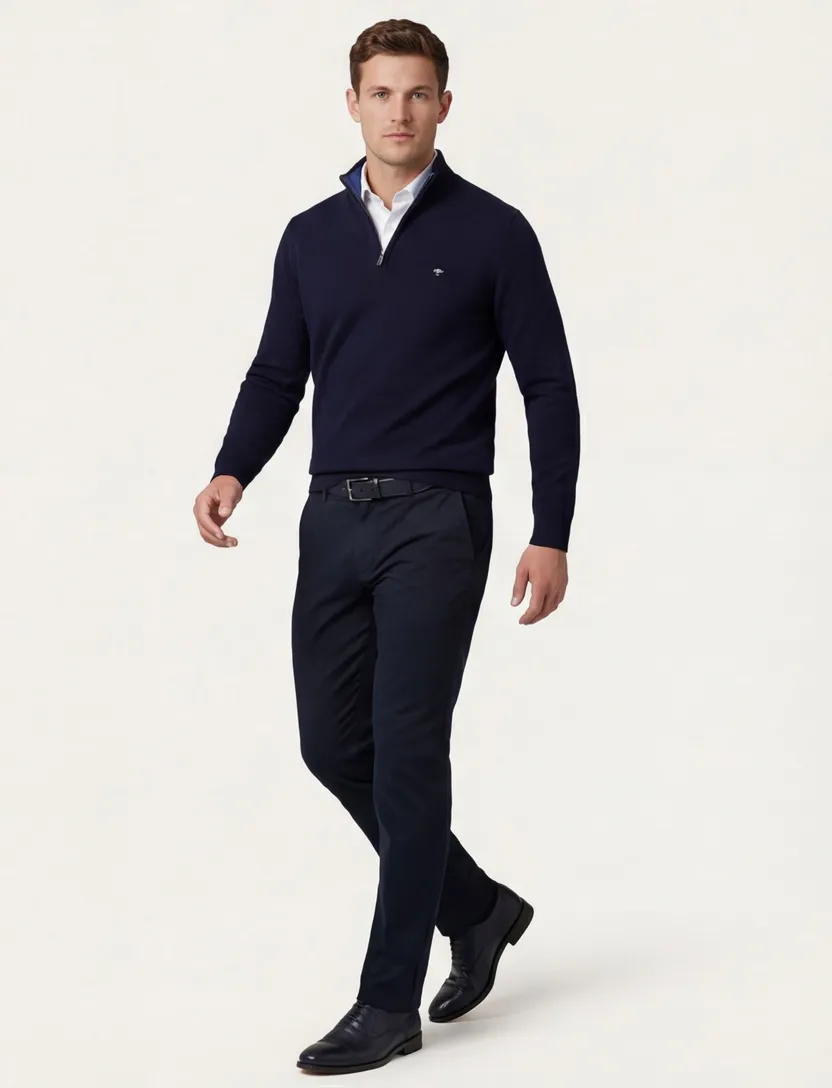 Fynch Hatton half zip trui donkerblauw