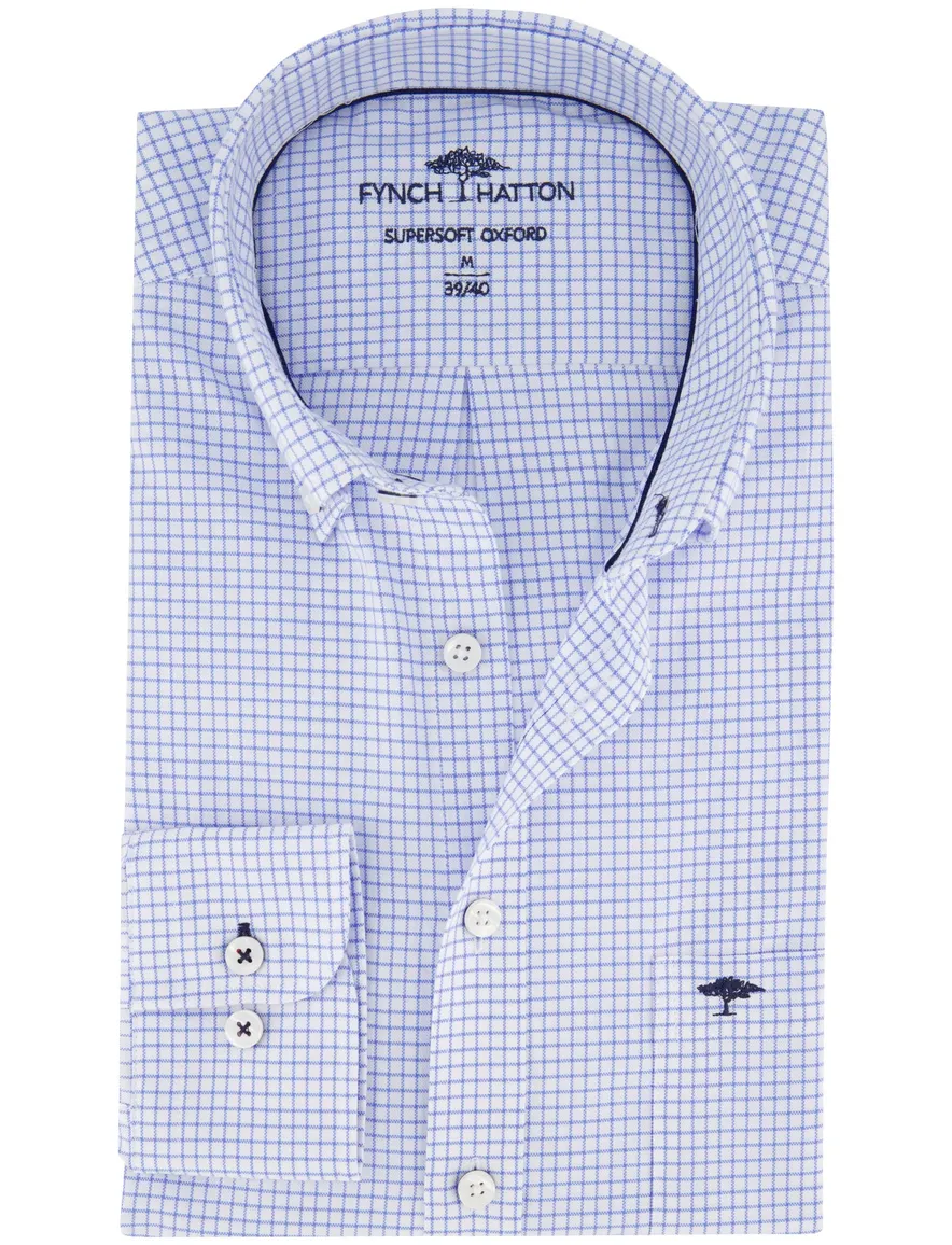 Fynch Hatton Supersoft Oxford overhemd wit geprint