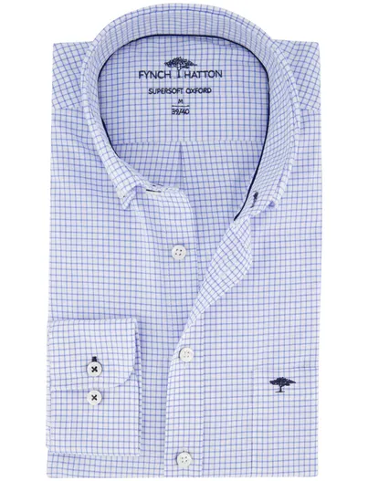 Fynch Hatton Fynch Hatton Supersoft Oxford overhemd wit geruit button-down