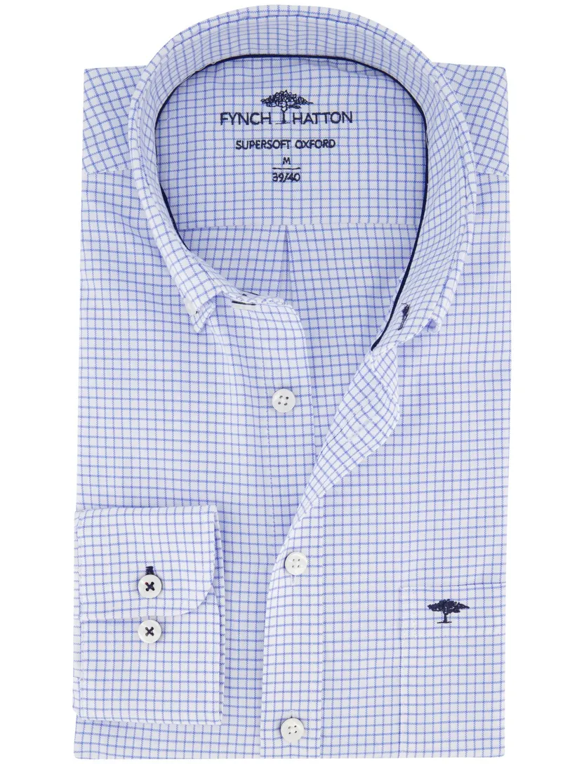 Fynch Hatton Supersoft Oxford overhemd wit geruit button-down