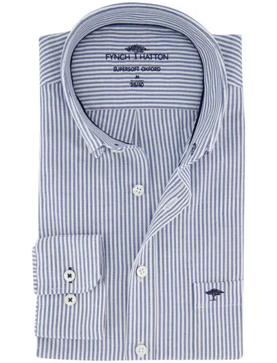 Fynch Hatton Fynch Hatton Supersoft Oxford overhemd navy gestreept