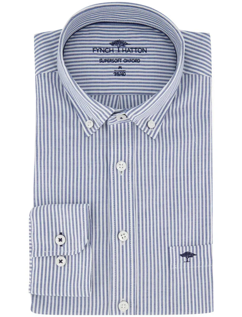 Fynch Hatton Supersoft Oxford overhemd navy borstzak