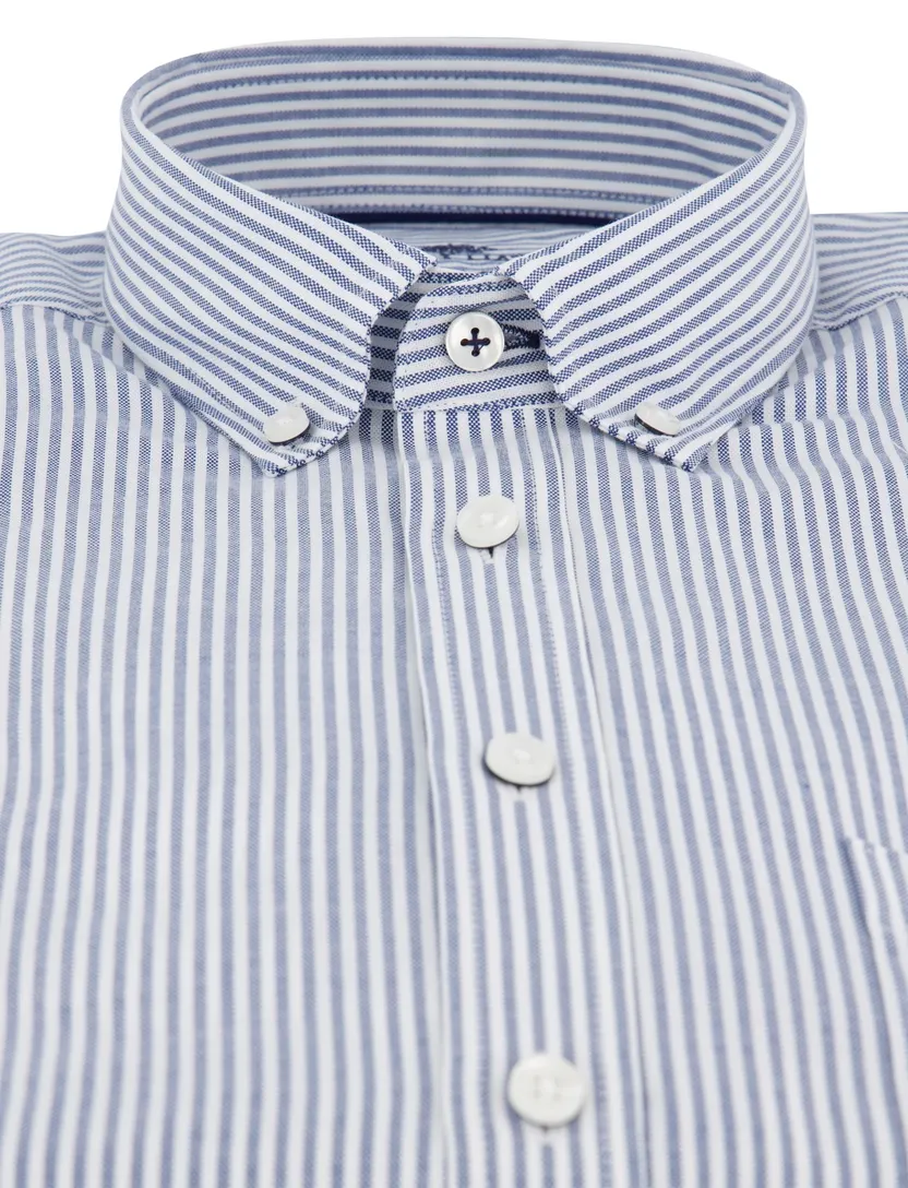 Fynch Hatton Supersoft Oxford overhemd navy borstzak