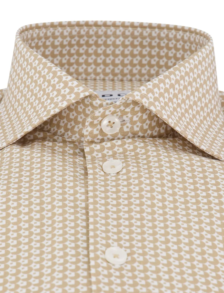 Ledub overhemd lichtbruin geprint modern fit