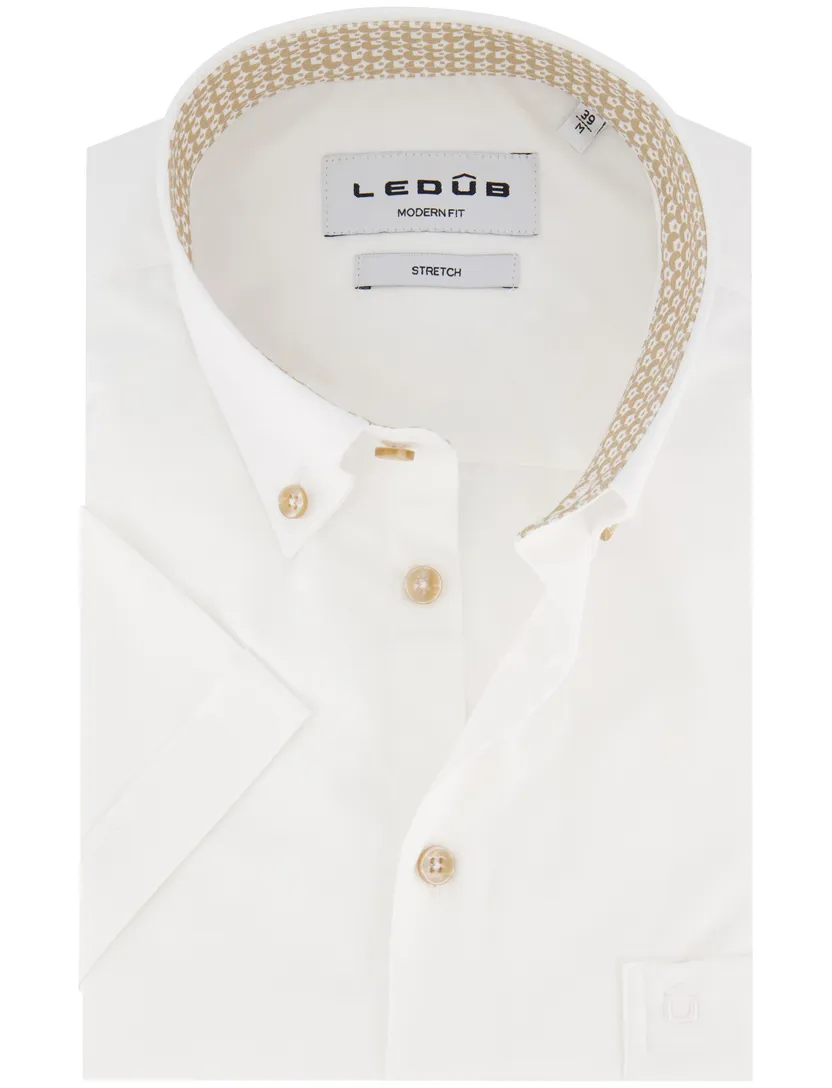 Ledub overhemd wit button-down borstzak effen
