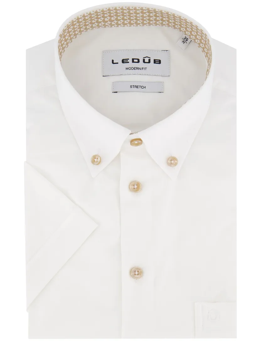 Ledub overhemd wit button-down borstzak effen