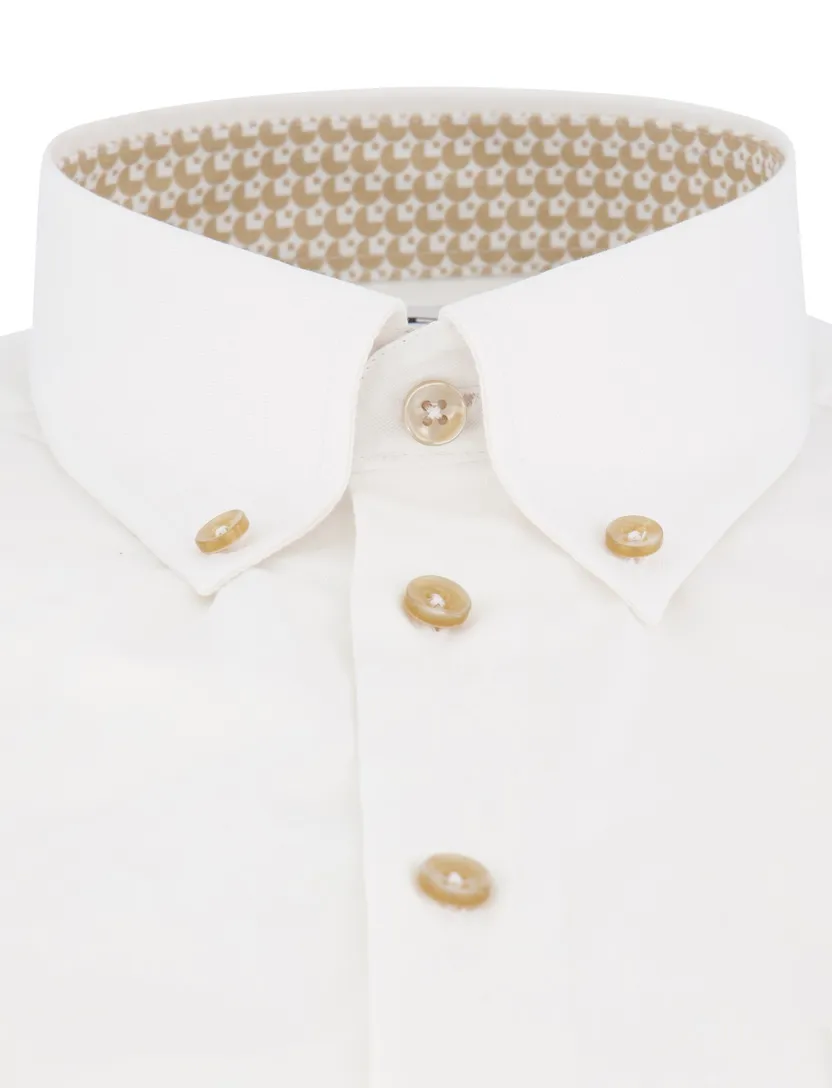 Ledub overhemd wit button-down borstzak effen