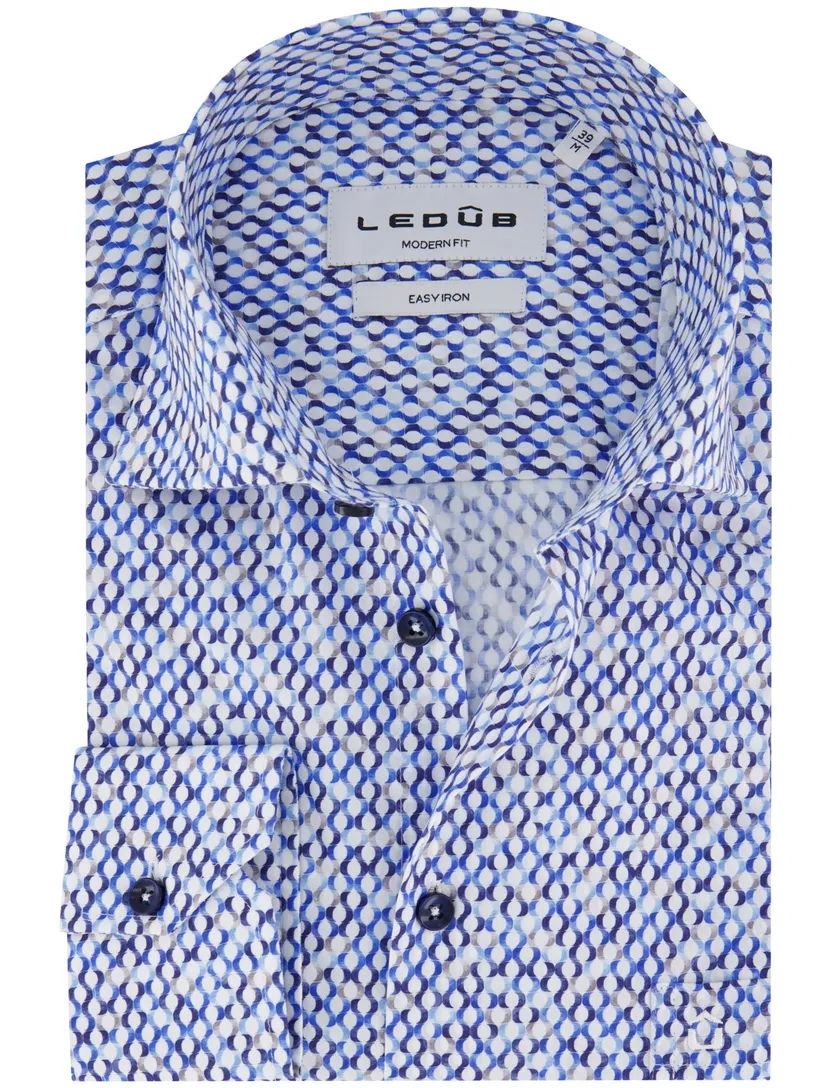 Ledub overhemd blauw geprint wide collar borstzak