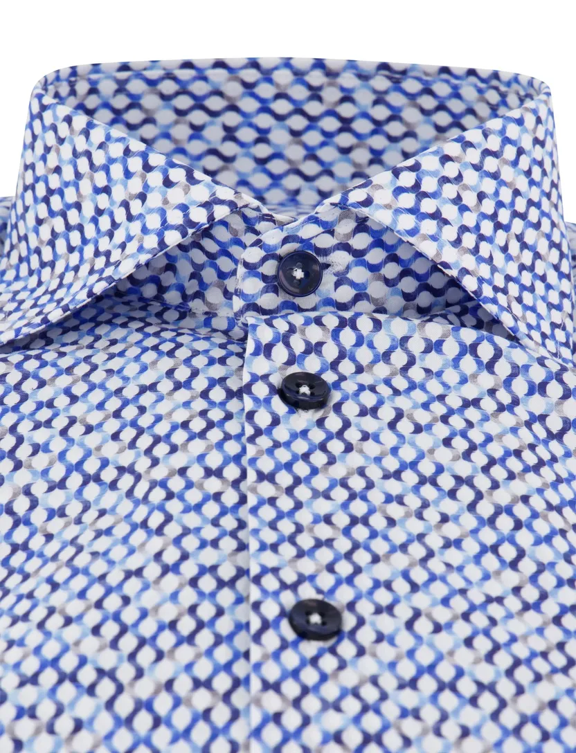 Ledub overhemd blauw geprint wide collar borstzak