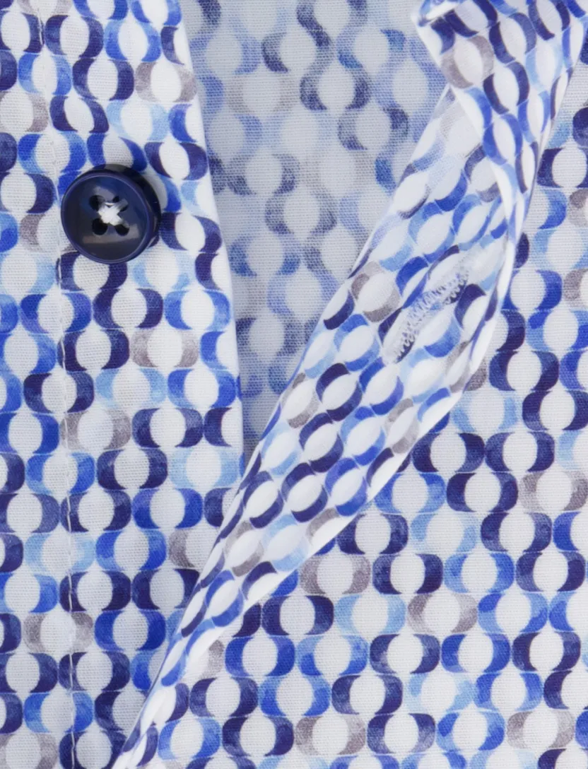 Ledub overhemd blauw geprint wide collar borstzak