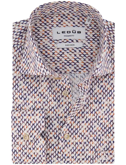 Ledub Ledub overhemd oranje geprint wide collar borstzak