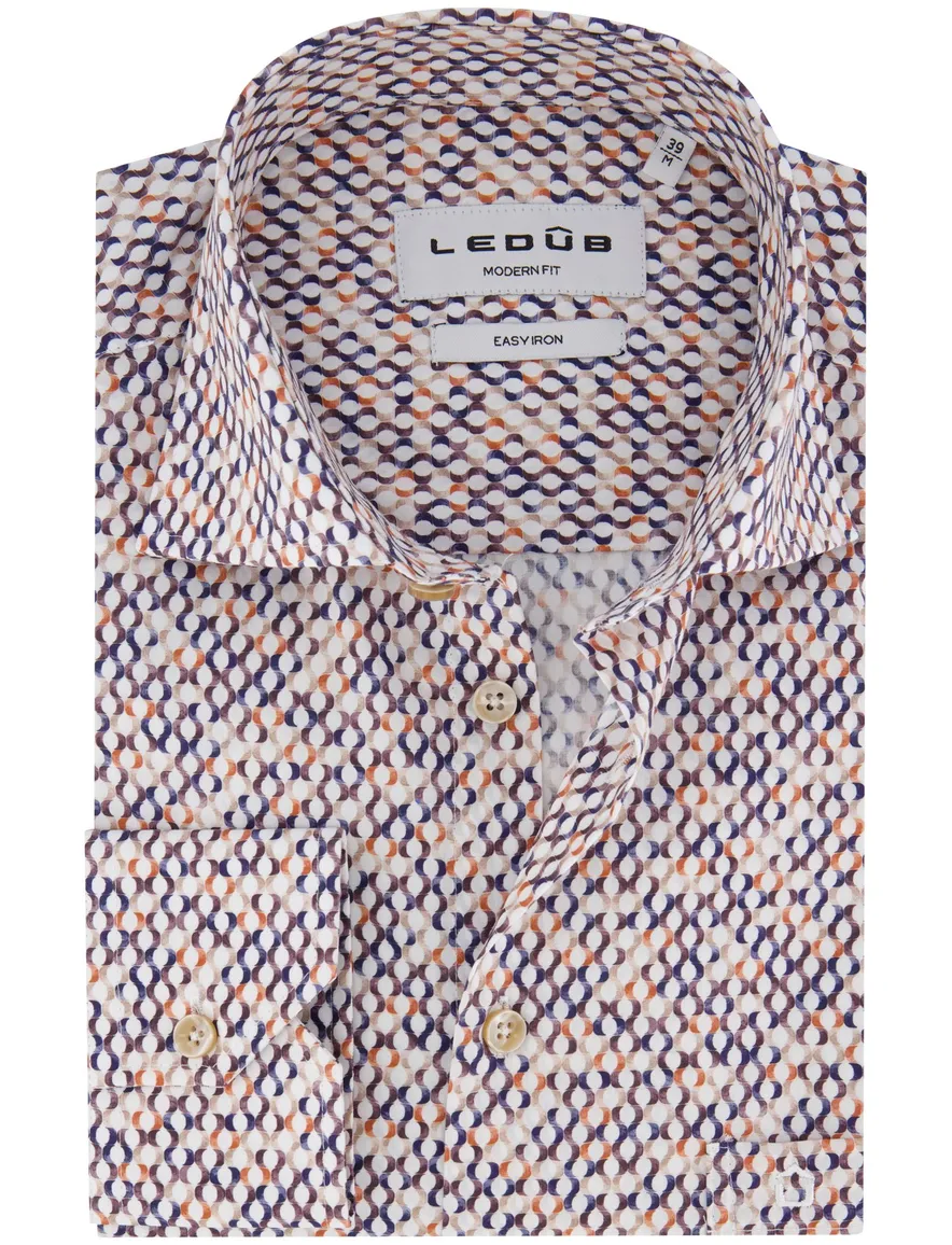 Ledub overhemd oranje geprint wide collar borstzak