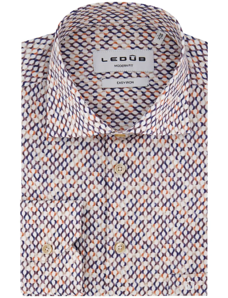 Ledub overhemd oranje geprint wide collar borstzak