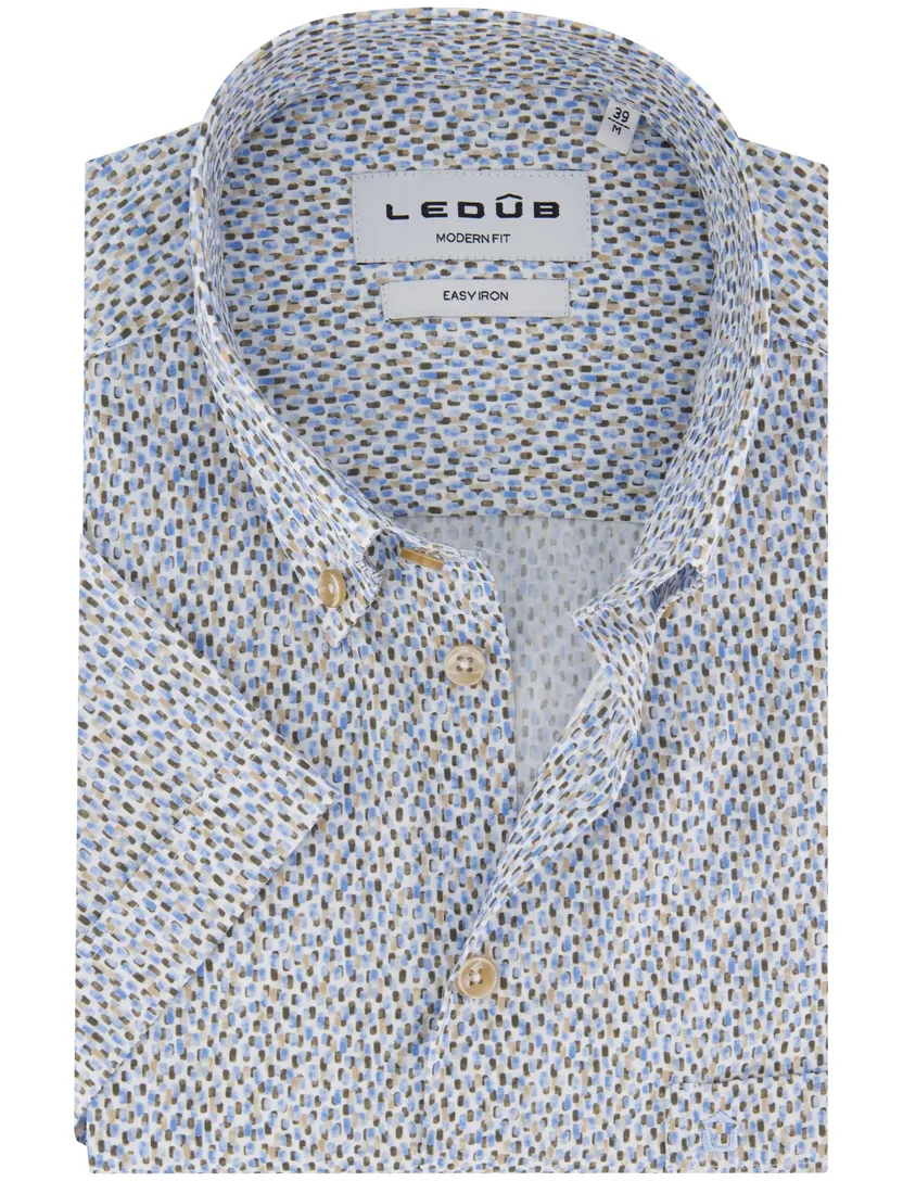 Ledub overhemd blauw geprint korte mouw