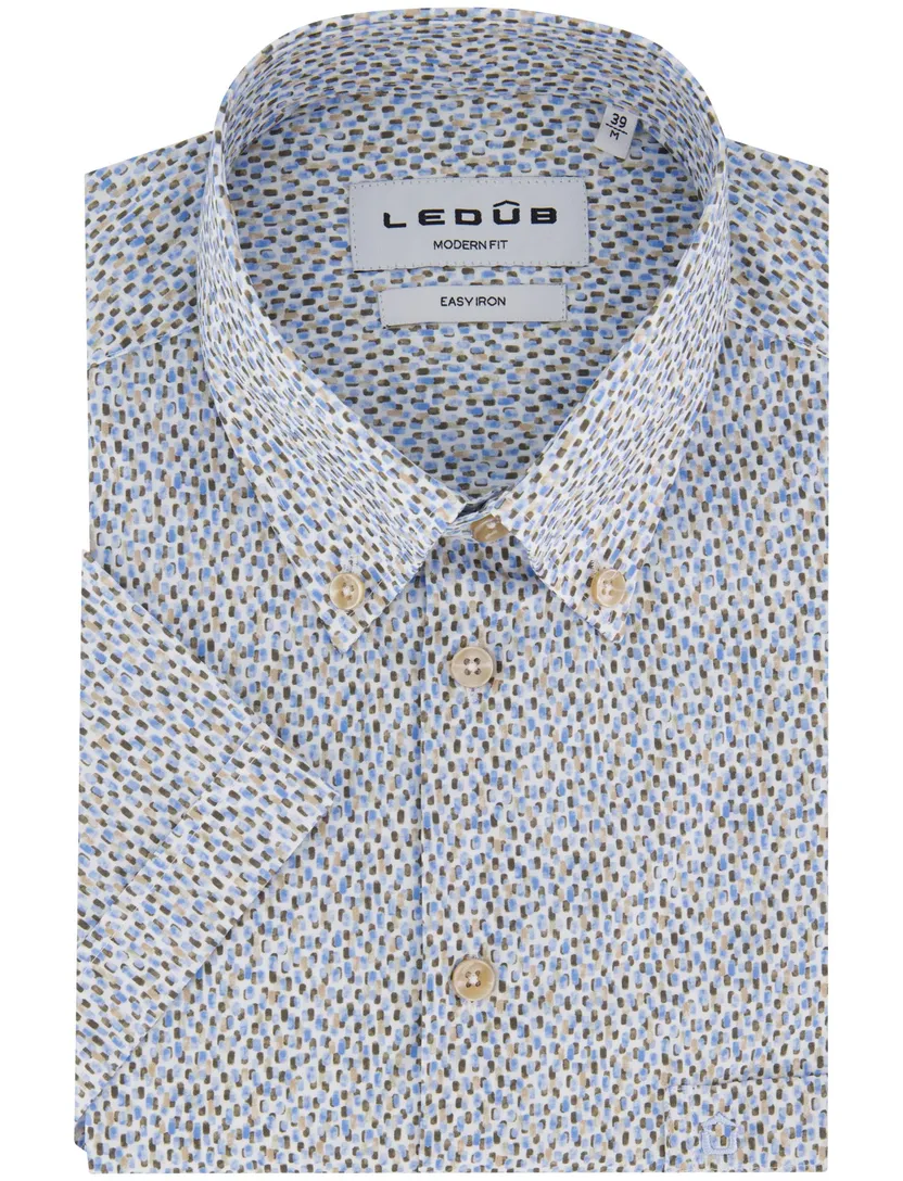 Ledub overhemd blauw geprint korte mouw