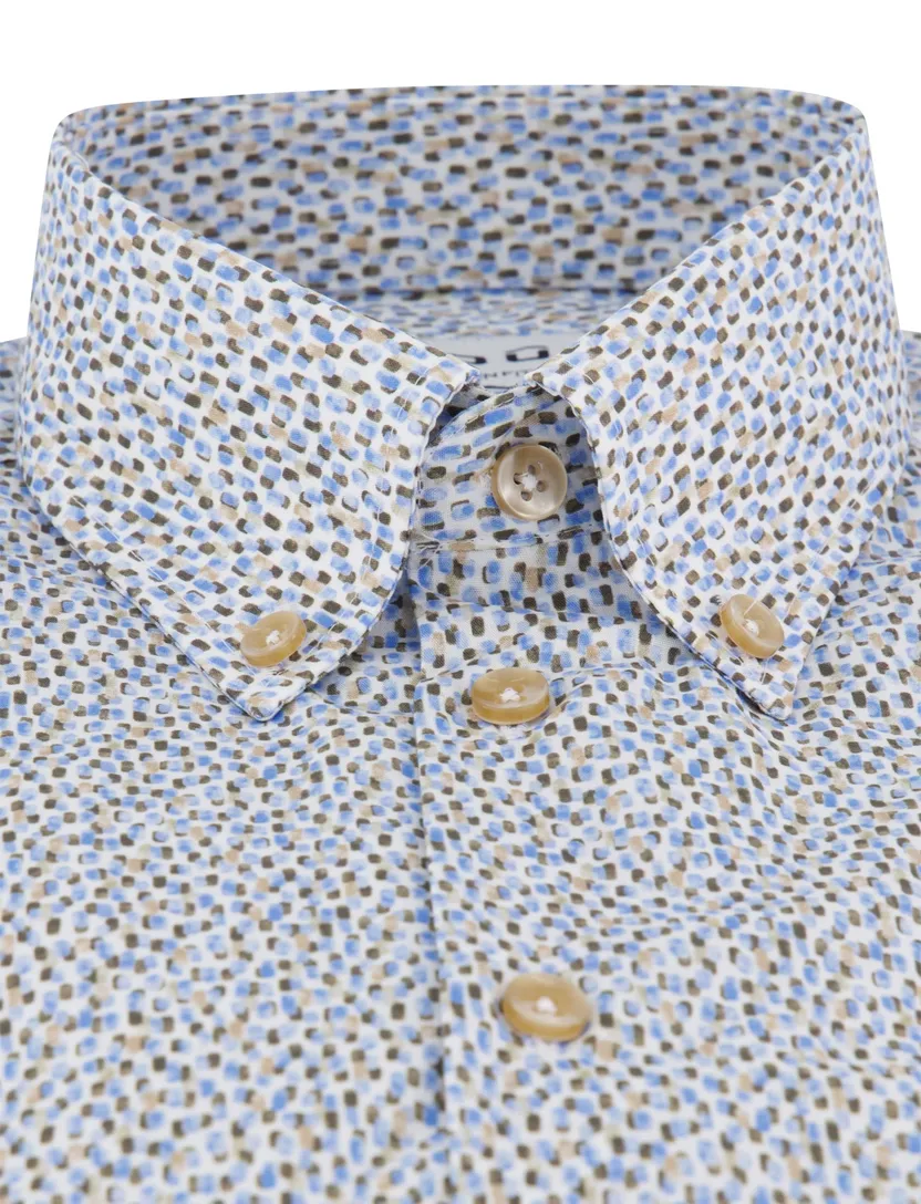 Ledub overhemd blauw geprint korte mouw