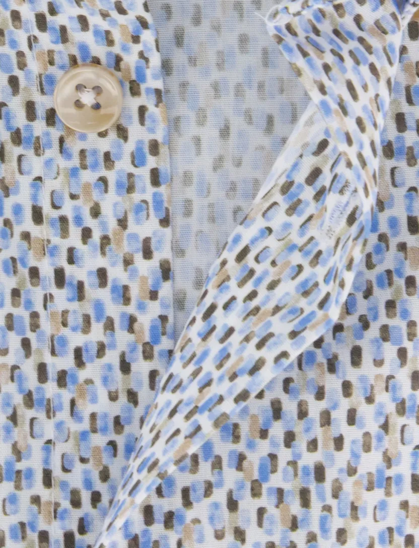 Ledub overhemd blauw geprint korte mouw