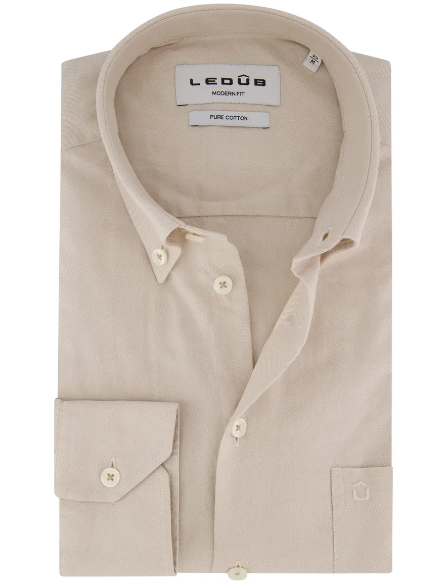 Ledub overhemd beige modern fit katoen