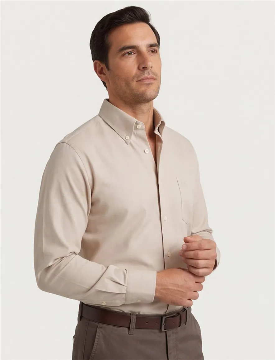 Ledub overhemd beige modern fit katoen