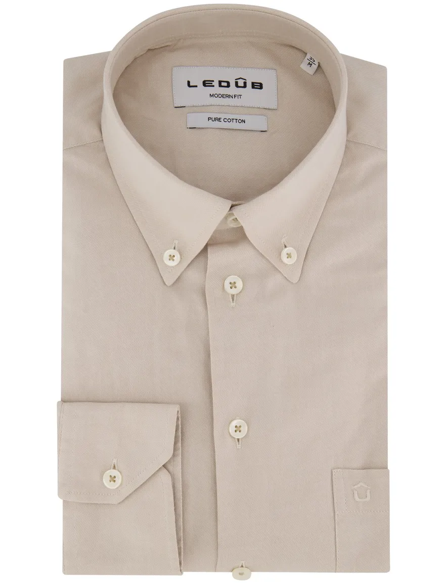 Ledub overhemd beige modern fit katoen