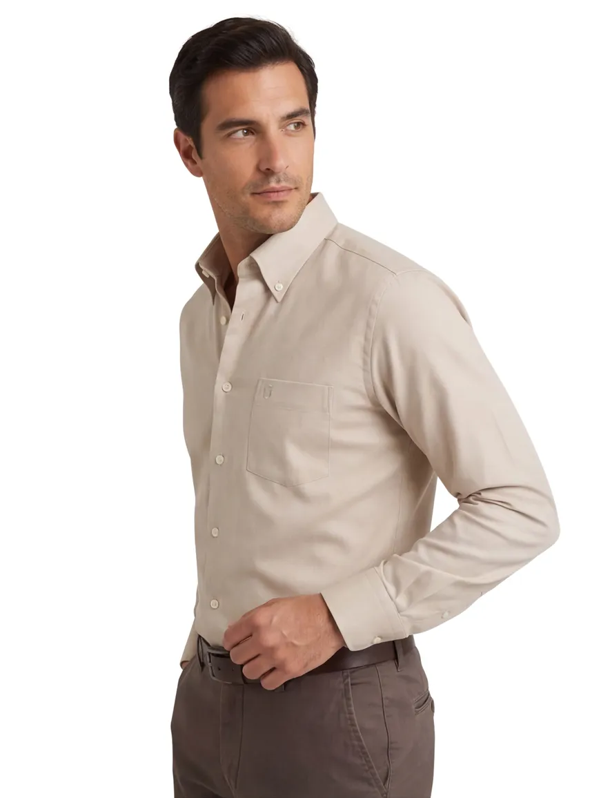 Ledub overhemd beige modern fit katoen