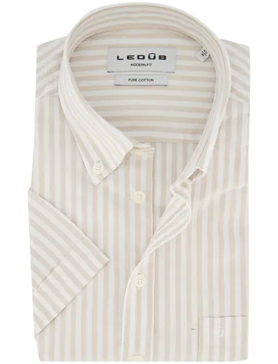 Ledub Overhemd Ledub Modern Fit beige gestreept katoen