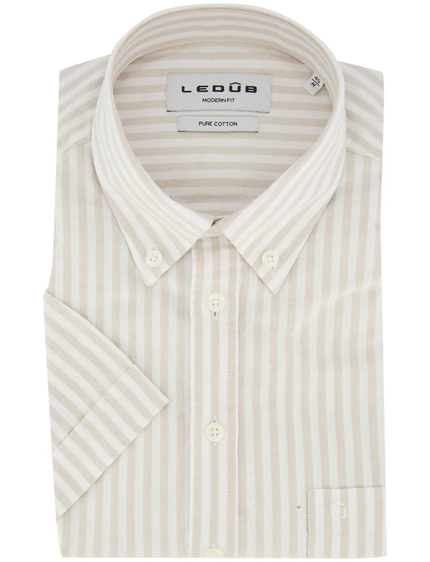 Overhemd Ledub Modern Fit beige gestreept katoen