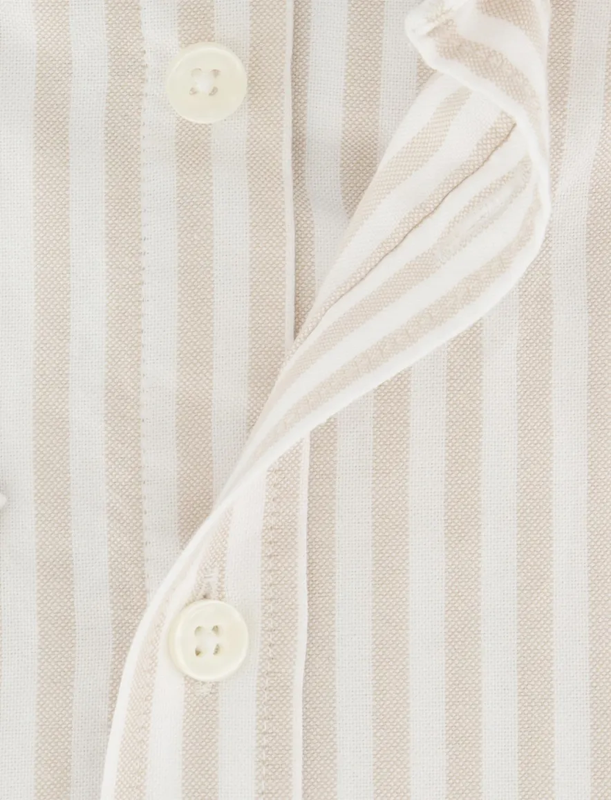 Overhemd Ledub Modern Fit beige gestreept katoen