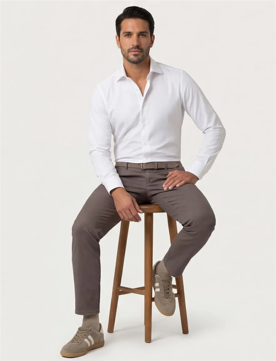 Ledub overhemd wit modern fit effen