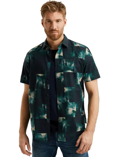 PME Legend PME Legend korte mouw overhemd donkerblauw groen geprint