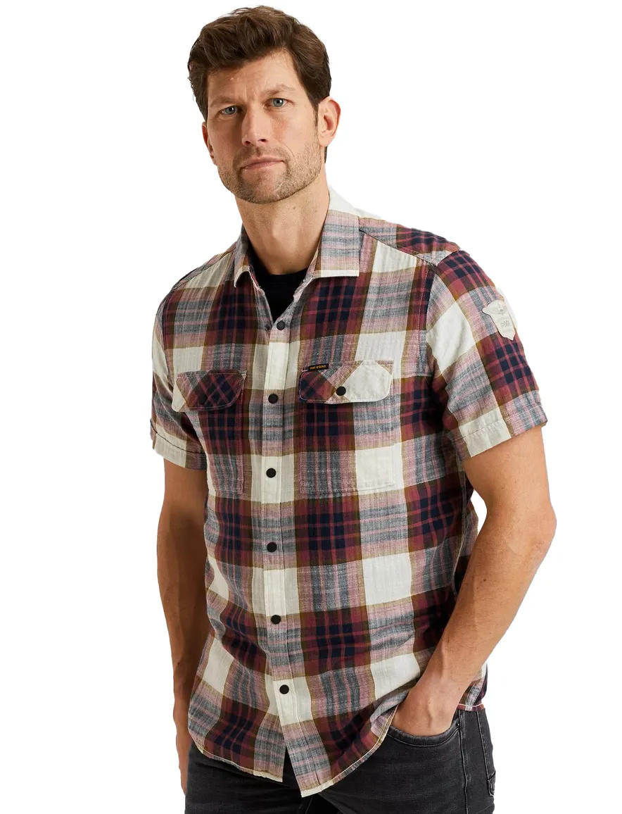 PME Legend overhemd korte mouw rood geruit regular fit