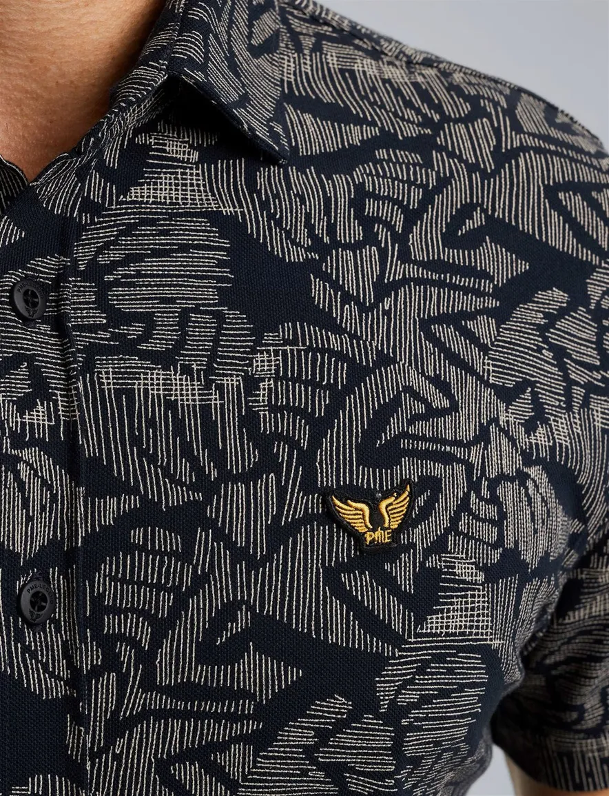PME Legend overhemd korte mouw blauw geprint katoen