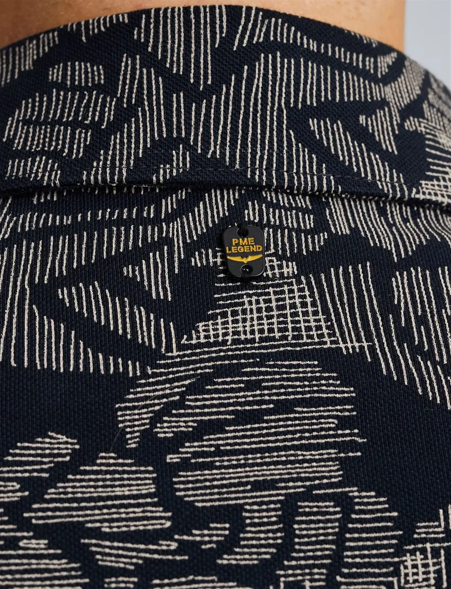 PME Legend overhemd korte mouw blauw geprint katoen