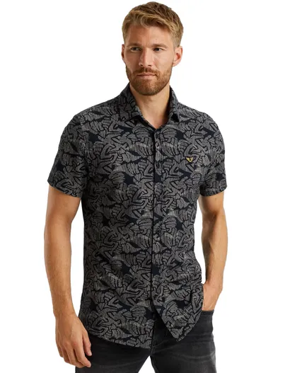 PME Legend PME Legend overhemd korte mouw blauw geprint katoen