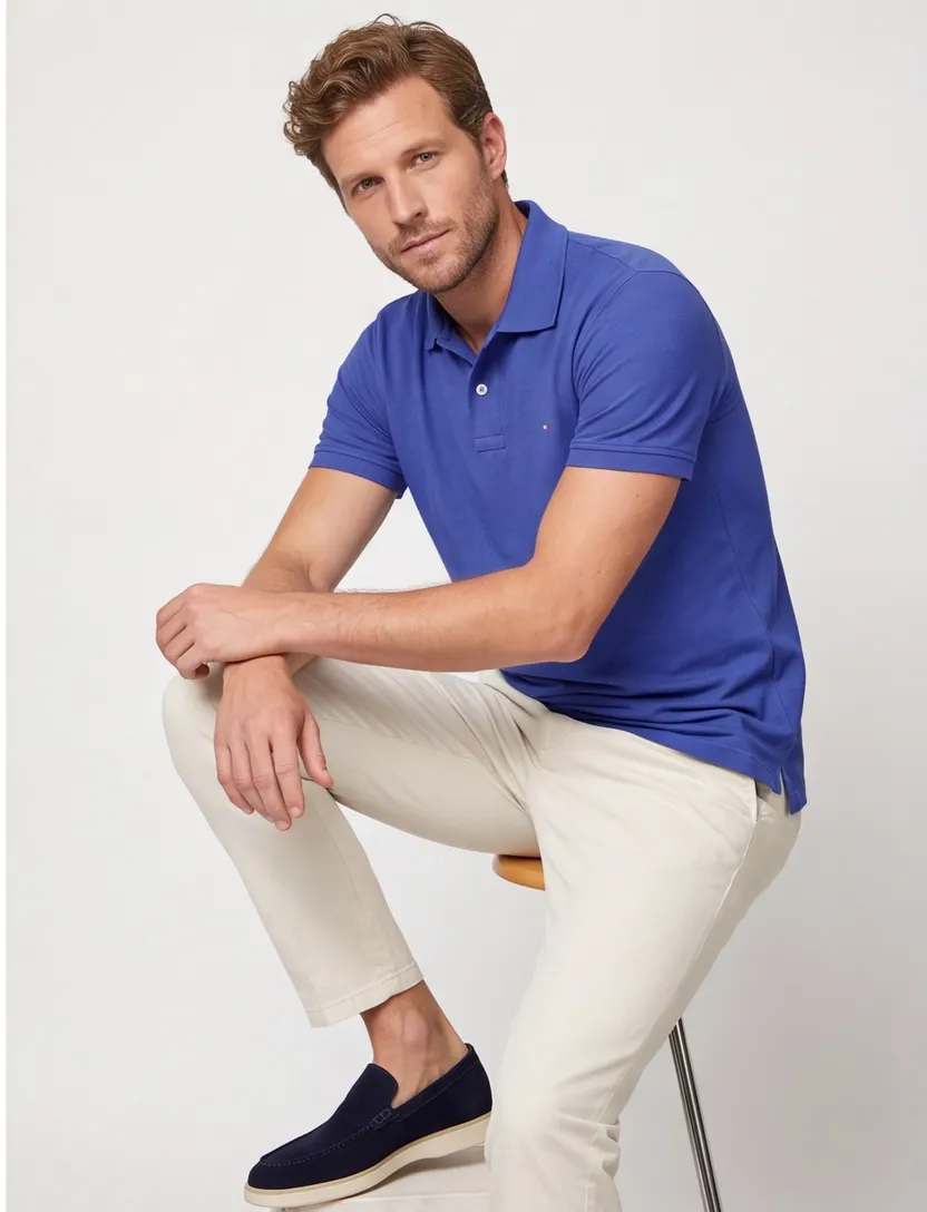 Portofino Fang polo blauw katoen