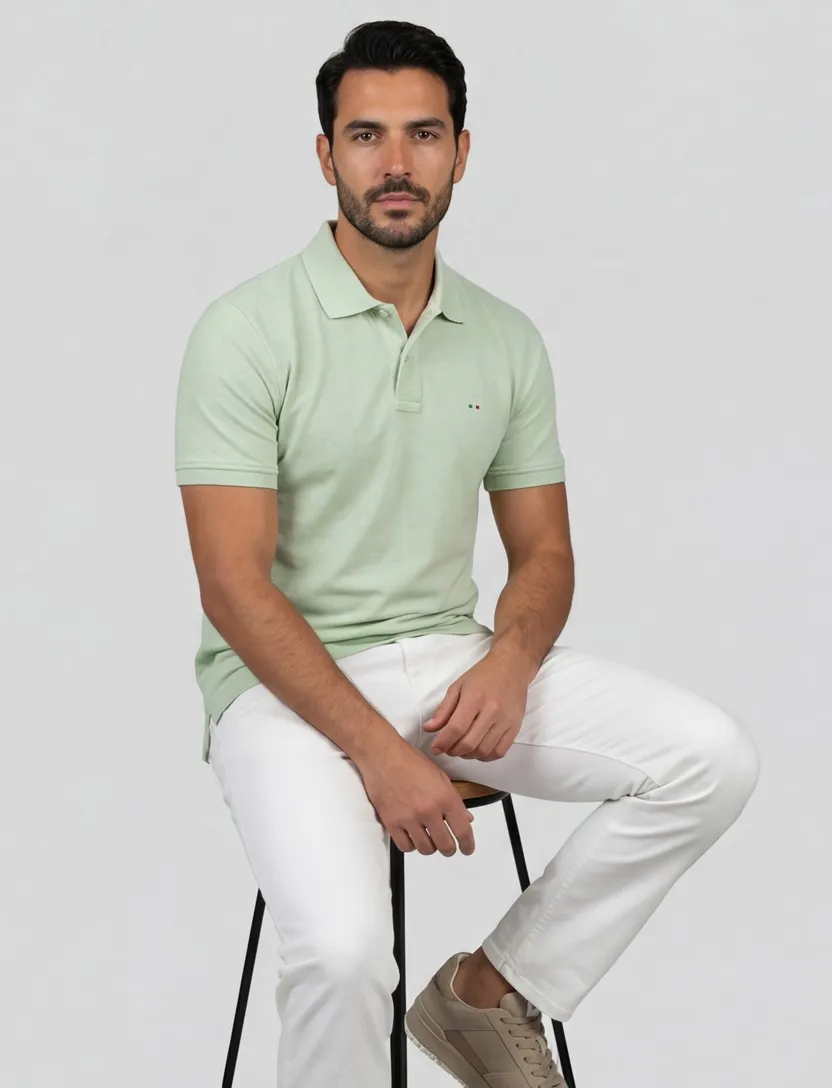 Portofino polo licht groen effen pique katoen