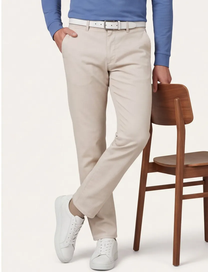 Pantalon Com4 chino beige katoen
