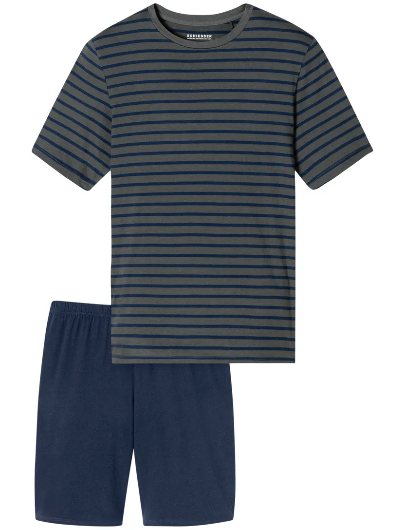 Schiesser Shortama donkerblauw gestreept print