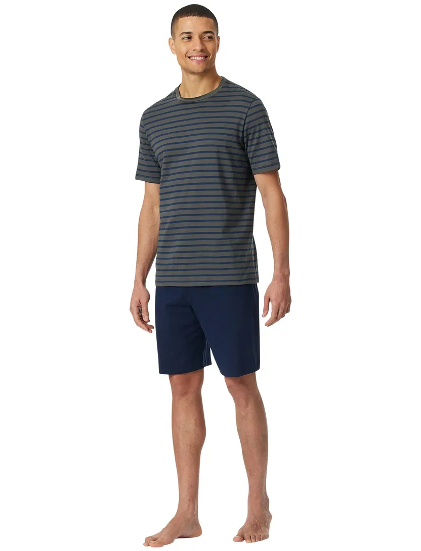 Schiesser Shortama donkerblauw gestreept print
