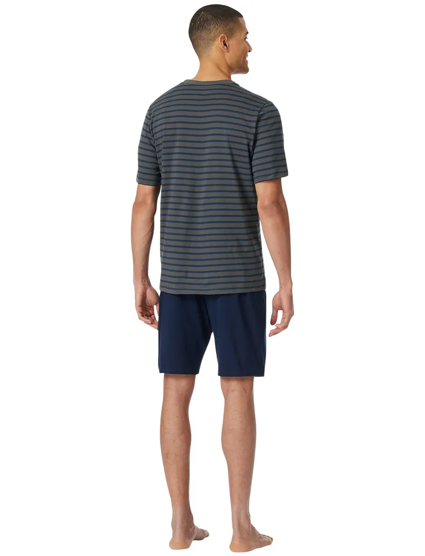 Schiesser Shortama donkerblauw gestreept print