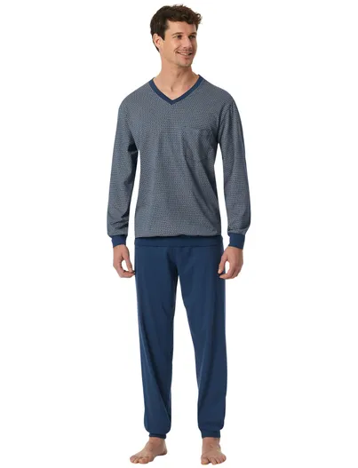 Schiesser blauwe Schiesser pyjama geprint