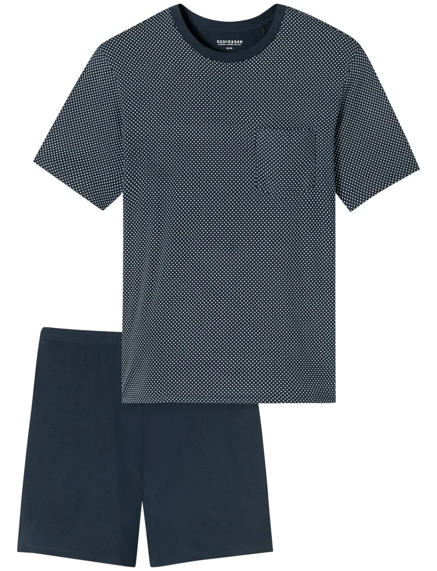 Schiesser shortama nachtblauw geprint