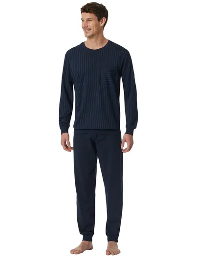 Schiesser Schiesser pyjama donkerblauw gestreept