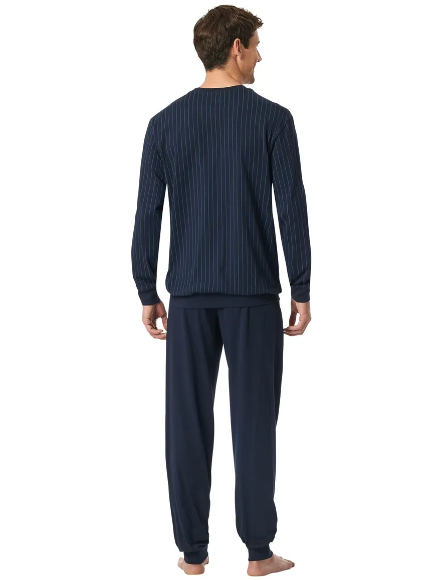 Schiesser pyjama donkerblauw gestreept