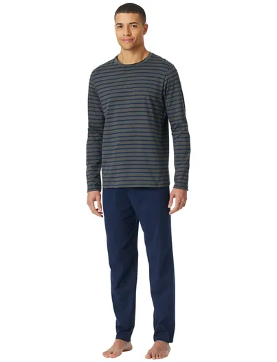 Schiesser lange Schiesser pyjama antraciet blauw