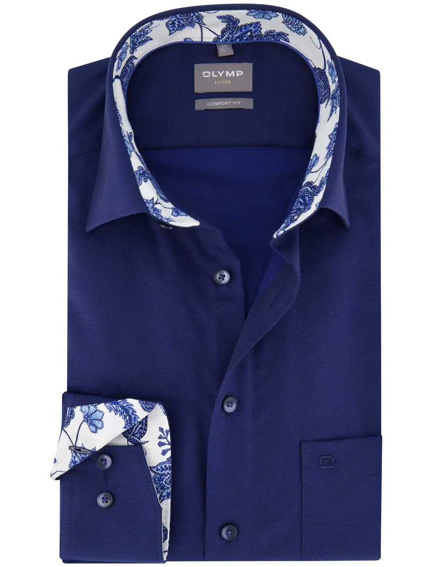 Olymp overhemd Comfort Fit donkerblauw katoen