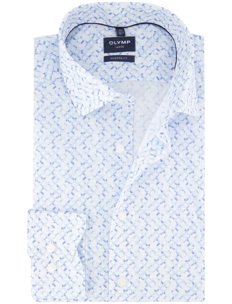 Olymp Luxor overhemd wit blauw print