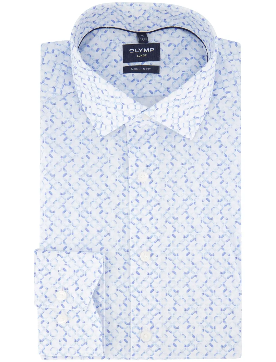 Olymp Luxor overhemd wit blauw print