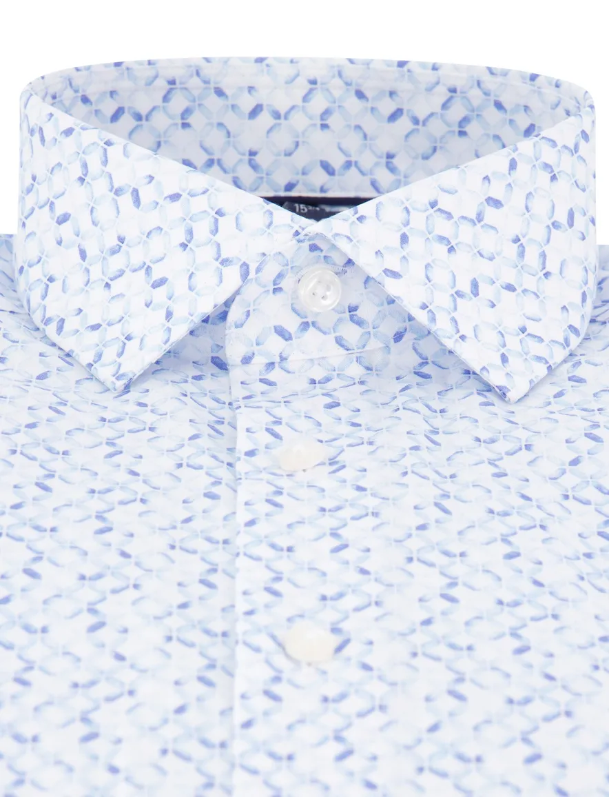 Olymp Luxor overhemd wit blauw print